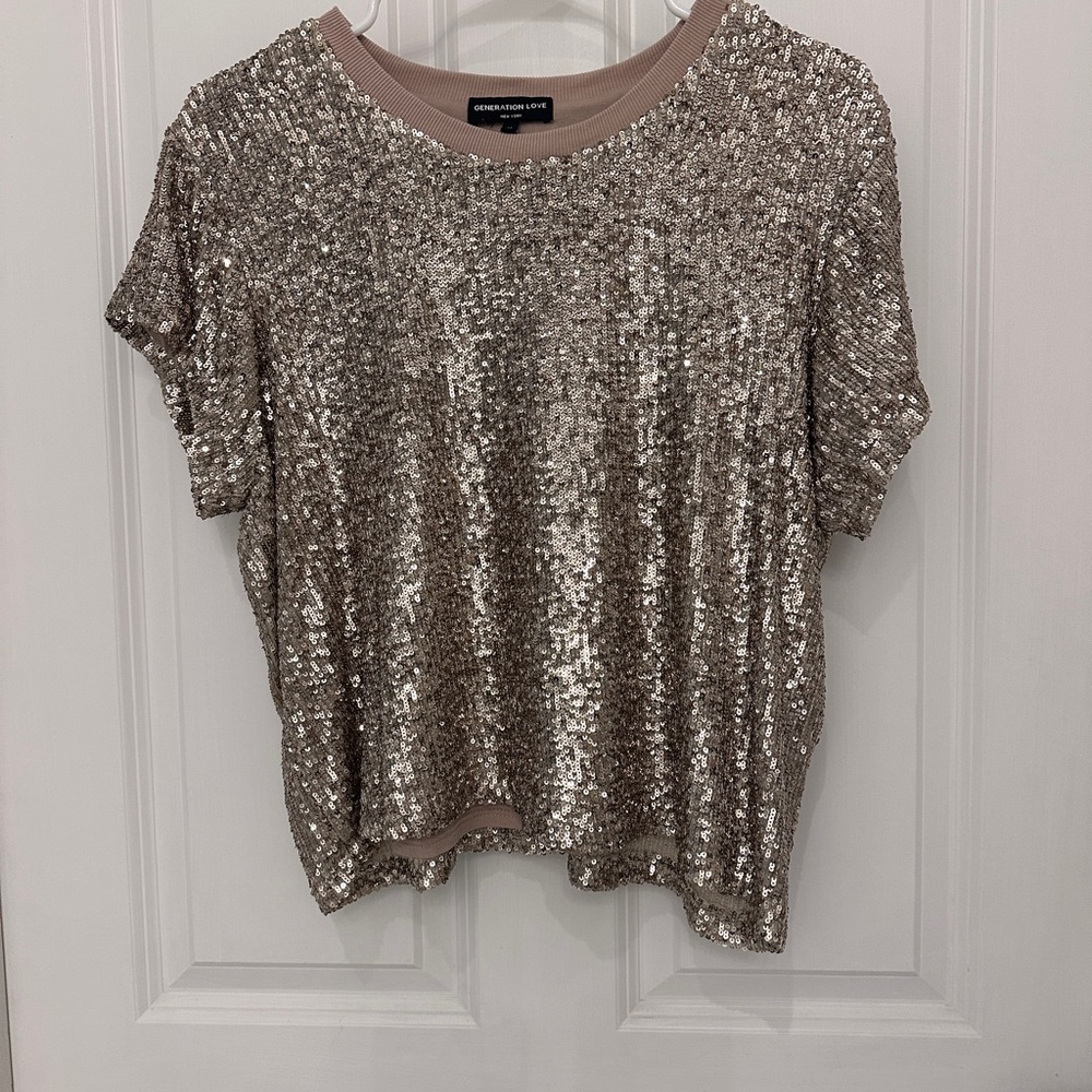 Generation Love Silver Sequin Short Sleeve Tee